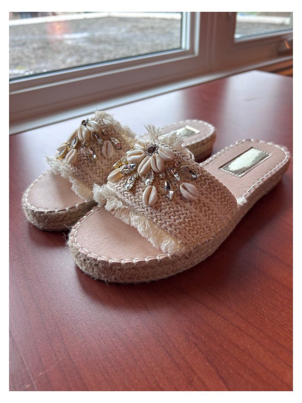 Espadrille embellished slide with shells